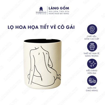 Lọ hoa Men mát họa tiết vẽ cô gái