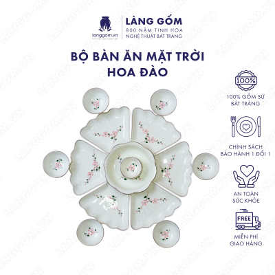 Bộ bàn ăn mặt trời men kem hoa đào