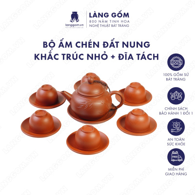 Bộ ấm chén Men mộc khắc trúc nhỏ
