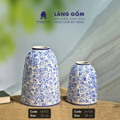 Lọ hoa vẽ tay men lam họa tiết hoa lá