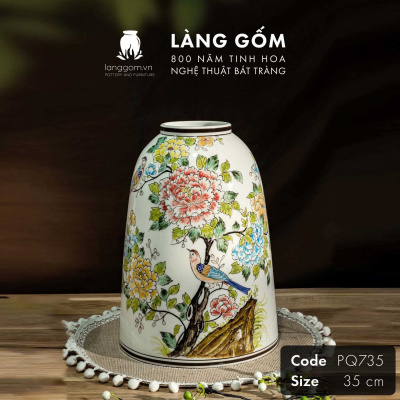Lọ hoa vẽ tay men màu họa tiết hoa phú quý
