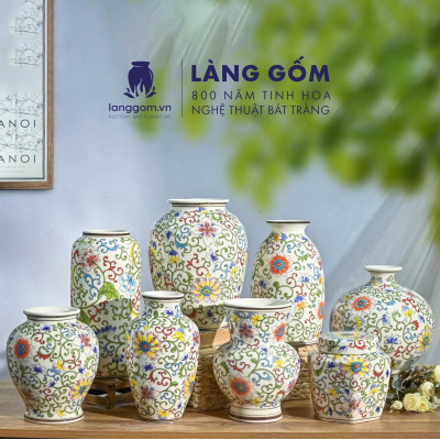 Lọ hoa vẽ tay men màu họa tiết dây leo