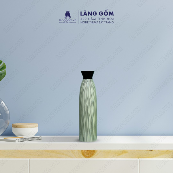 Lọ hoa Men mát họa tiết vẽ tròn, kẻ mưa