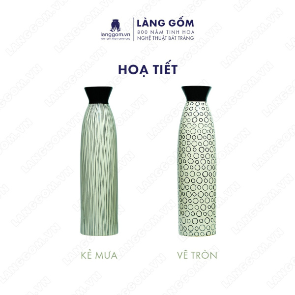 Lọ hoa Men mát họa tiết vẽ tròn, kẻ mưa