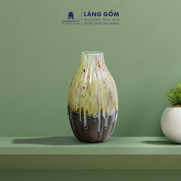 Lọ hoa Men chảy dạng múi miệng túm