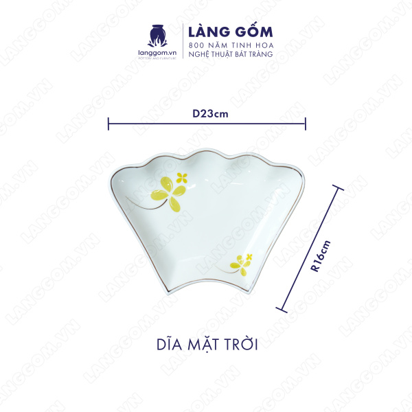 Bộ bàn ăn mặt trời men trắng họa tiết cỏ may mắn 