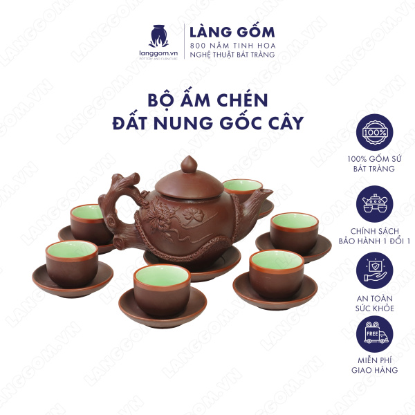 Bộ ấm chén Men mộc kiểu gốc cây màu nâu