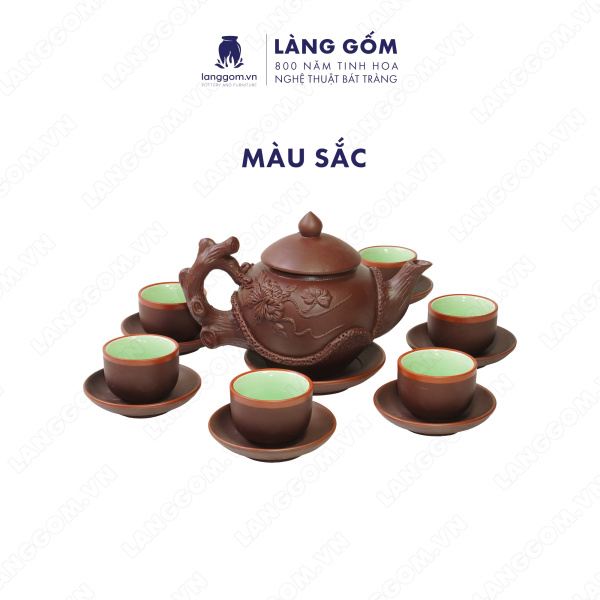 Bộ ấm chén Men mộc kiểu gốc cây màu nâu