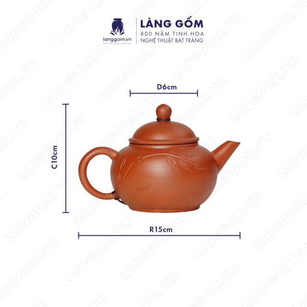 Bộ ấm chén khắc trúc nhỏ men mộc kèm khay tròn và đĩa tách