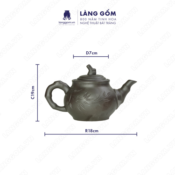 Bộ ấm chén Men mộc khắc trúc to