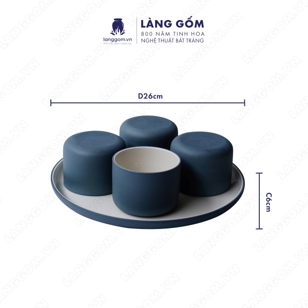 Set Cốc hình trụ không quai (lùn) 52041 - Men mát - Màu Chấm đen - Kích thước: C6 x D8 cm