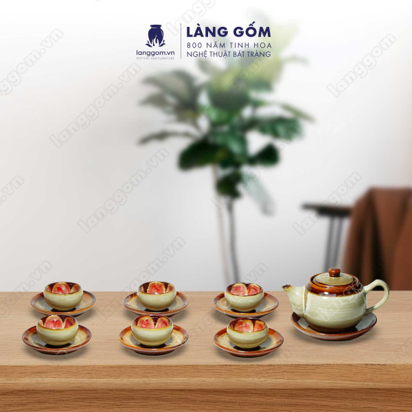 Bộ ấm chén Men hỏa biến đào - Gốm sứ Bát Tràng 