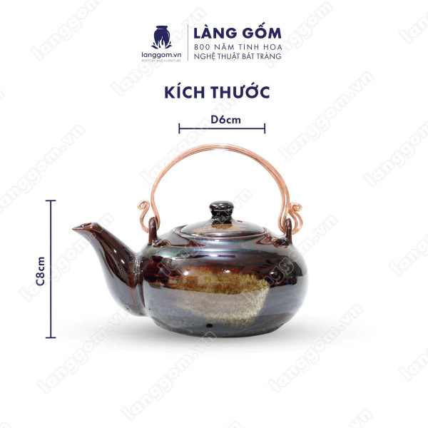 Bộ ấm chén Men hỏa biến kiểu nhật Nhật men tia, màu ánh kim, bảo bình, kem - Gốm sứ Bát Tràng 