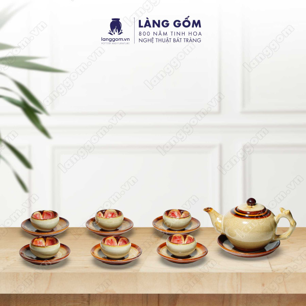 Bộ ấm chén Men hỏa biến Gốc cây - Gốm sứ Bát Tràng