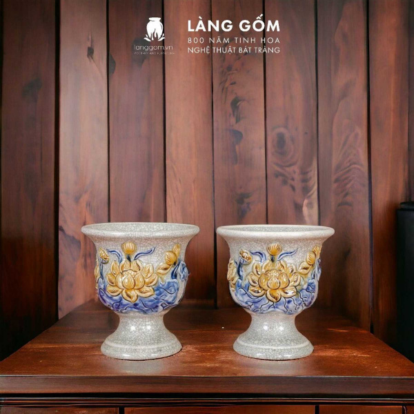 Ly Đựng Quả Phật Thủ Men Rạn Đắp Nổi