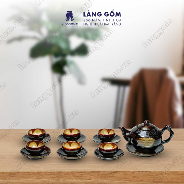 Bộ ấm chén Men hỏa biến Gốc cây - Gốm sứ Bát Tràng