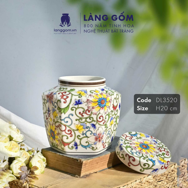 Lọ hoa vẽ tay men màu họa tiết dây leo