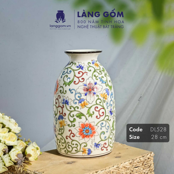 Lọ hoa vẽ tay men màu họa tiết dây leo