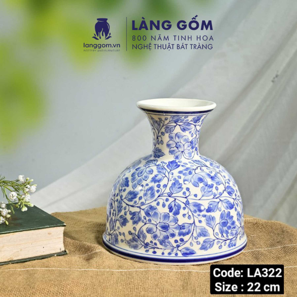 Lọ hoa vẽ tay men lam họa tiết hoa lá