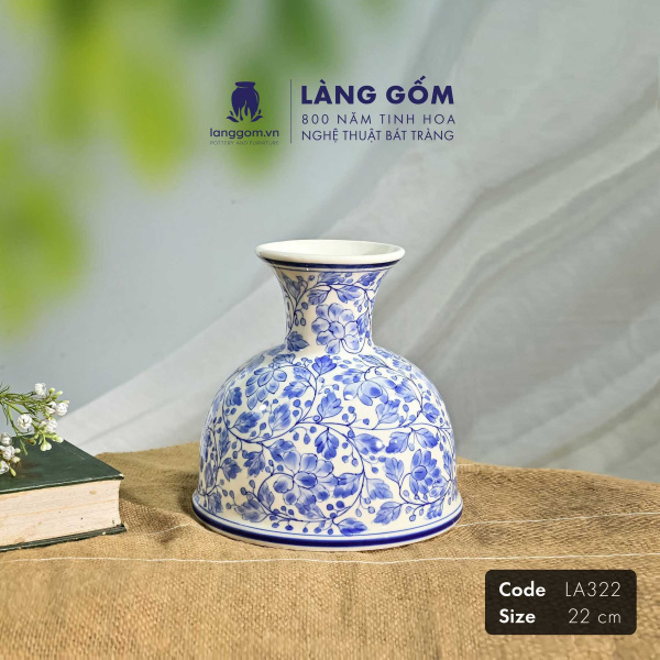 Lọ hoa vẽ tay men lam họa tiết hoa lá