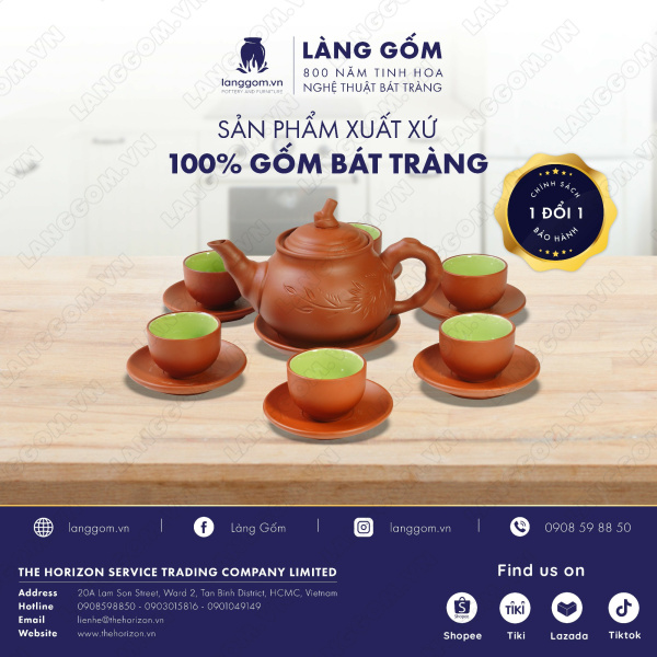 Bộ ấm chén Men mộc khắc trúc to